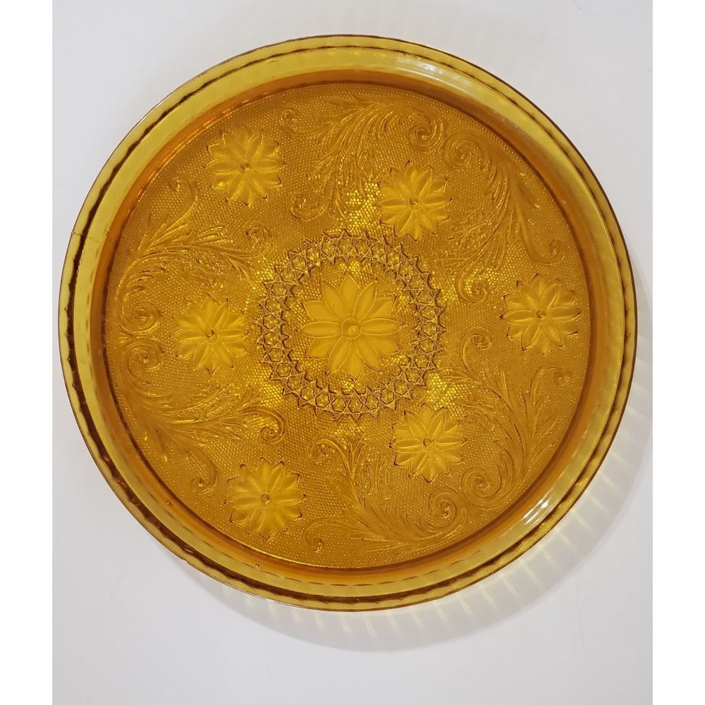 Amber Depression Decorative Glass Tray Plate 10.5"